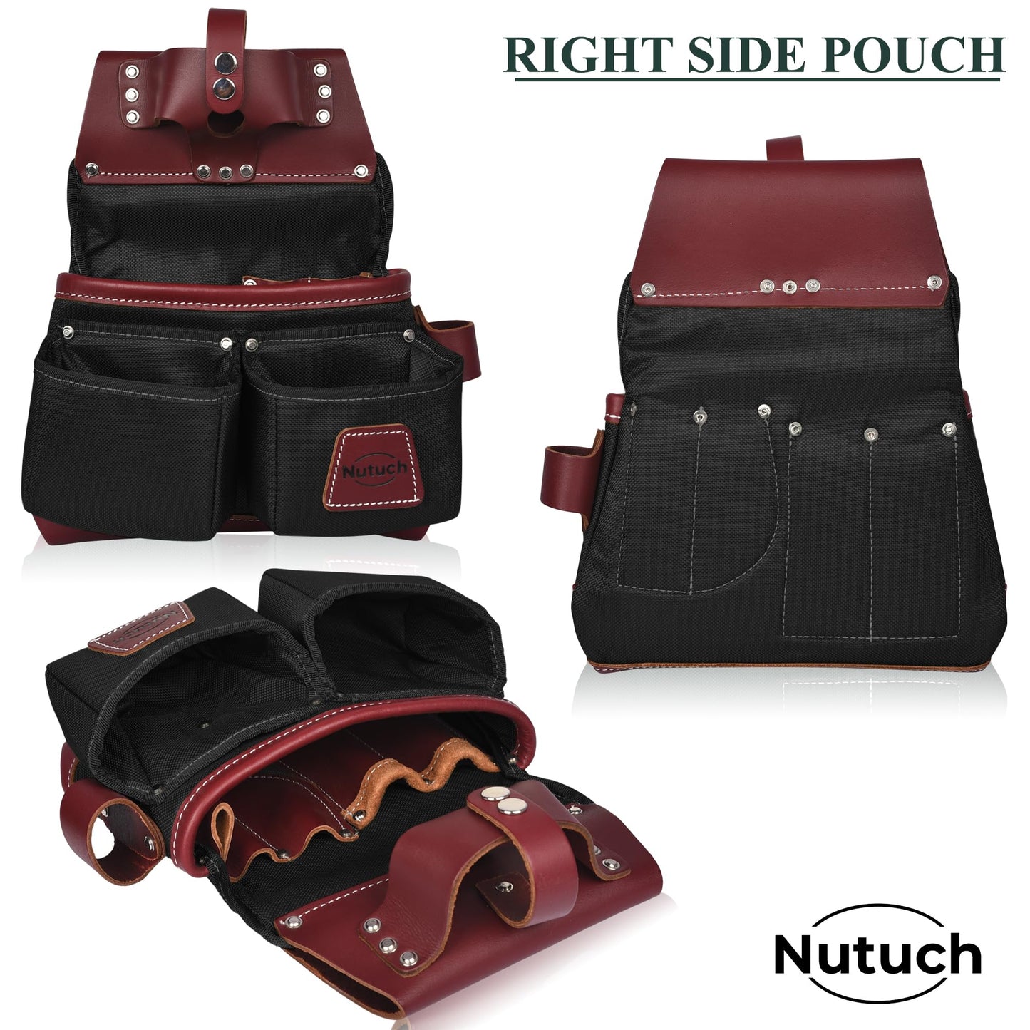 NUTUCH Nylon and Leather Tool Belt | Nylon Tool Pouch | Carpenter Tool Belt | Construction | Framers | Electrician Tool Belts | Drywall Tool Bags | Handyman | Electric (BLACK)