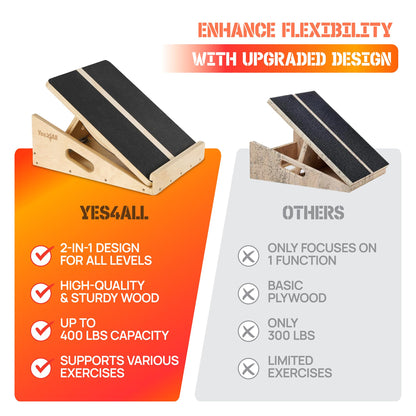 Yes4All 2-in-1 Professional Wooden Balance Boards & Slant Board, 400 lb Adjustable Incline Slant Board for Squats, Balance Boards for Adults