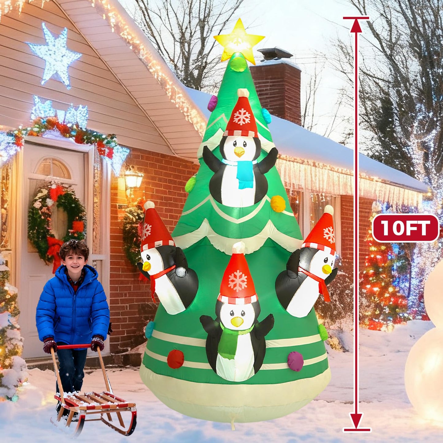InfleasJoiy 10FT Christmas Tree Inflatable Decoration with Built-in LED Lights, Christmas Outdoor Inflatable Decoration for Lawn, Yard, Garden, Patio