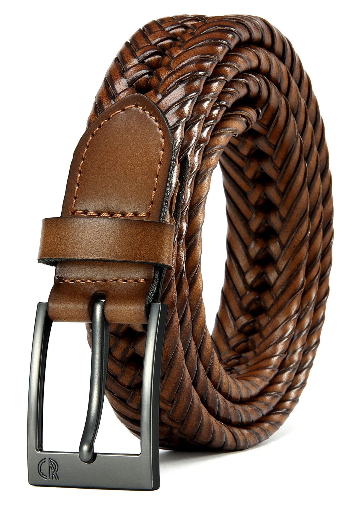 CHAOREN Leather Braided Belts for Men - 1 1/8" Mens Casual Woven Leather Belt for Dress Pant