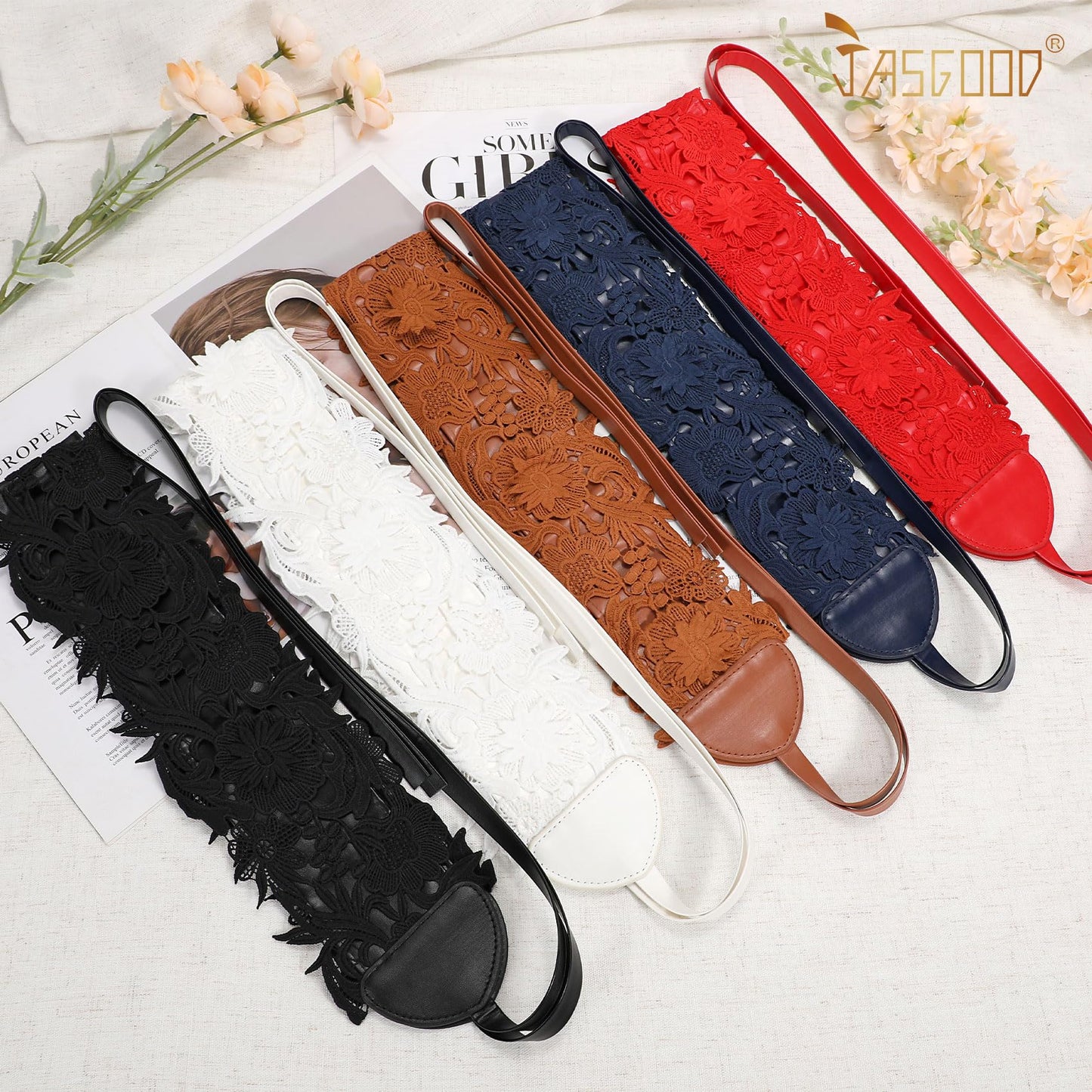 JASGOOD Women Lace Waist Belt Corset Waist Band Belt For Dress Obi Bowknot Cinch Wide Belt Bow Tie Wrap Boho Faux Leather,Brown