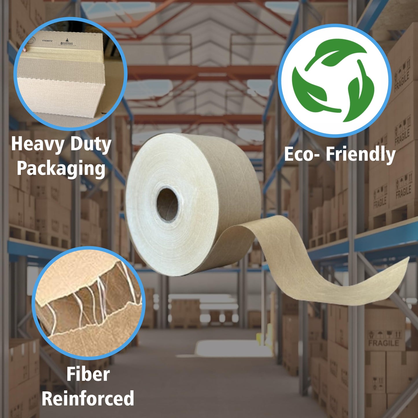 3'' x 450 Feet Reinforced Water Activated Gummed Kraft Paper Tape, for Heavy Duty Secure Packing Shipping, Tamper Evident Gummed Tape, Brown - 1 Roll