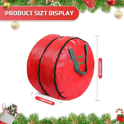 Double Layer Christmas Wreath Storage Container Bag Wreath Storage Pure Color Seasonal Garland Holiday Container Festive Box with Dual Zippers and Handles for Xmas(24 Inch,Red)