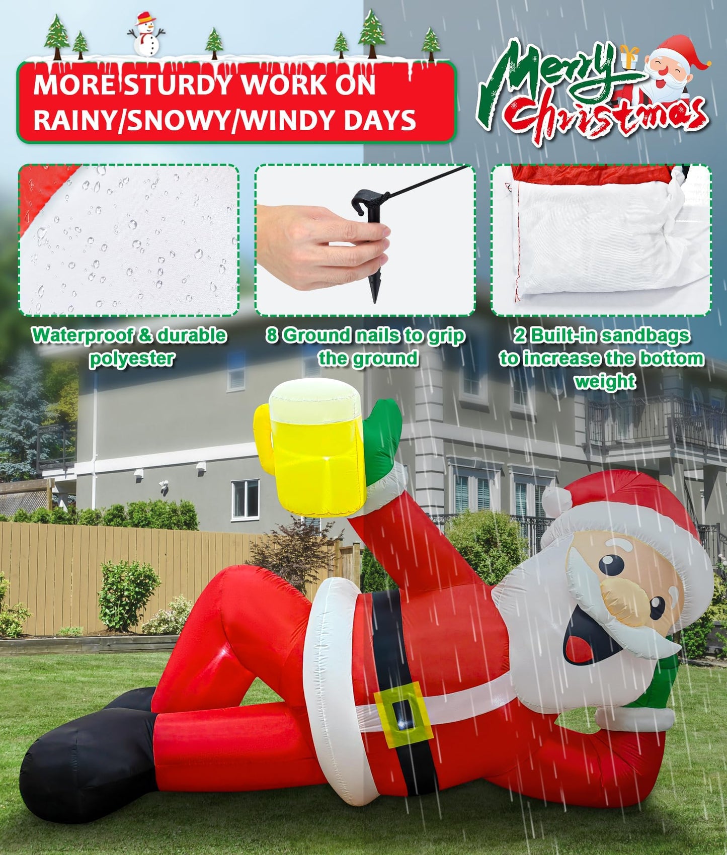 EAONE 12FT Christmas Inflatable Outdoor Decoration, Christmas Blow Ups Yard Decorations Giant Inflatable Santa Claus Lying Flat with Built-in LED Lights for Yard, Garden, Lawn, Home Xmas Holiday Decor