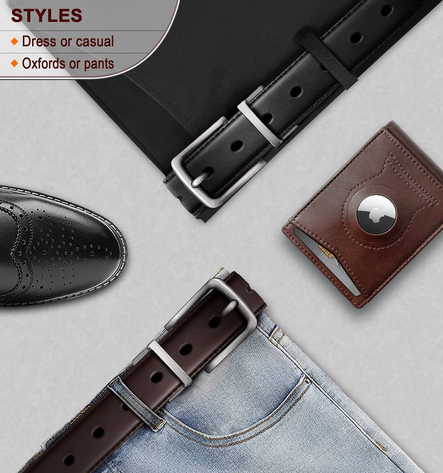 BULLIANT Men's Belt,Reversible Belt Adjustable For Gift Men 1.25”-Cut For Fit-2 Sides in 1 Belt(Not 2)(Black/Antique Coffee,40"-42" Waist Adjustable)