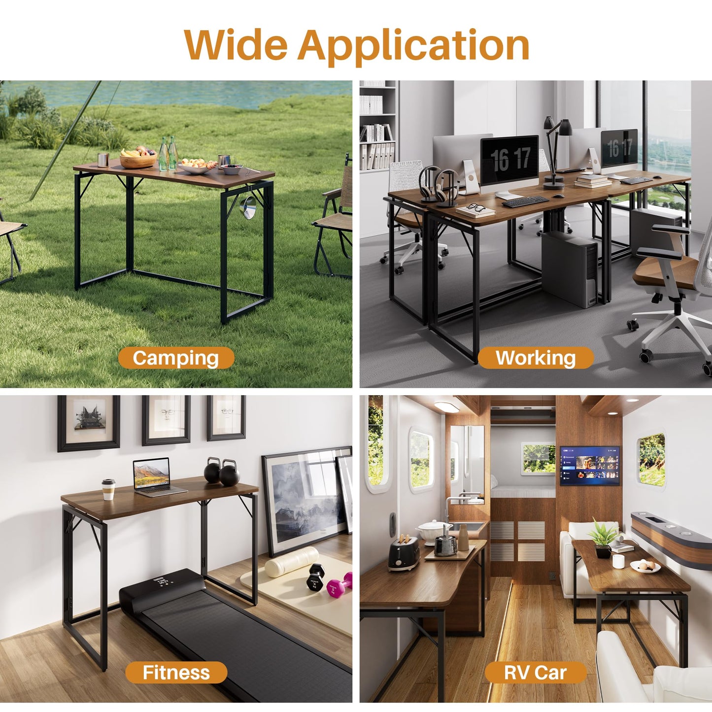 JOYMOOP 31.5" Folding Desk - Brown, No Assembly Small Foldable Desk for Home, Office, Wooden Top Folding Computer Desk for Working, Writing, Studying