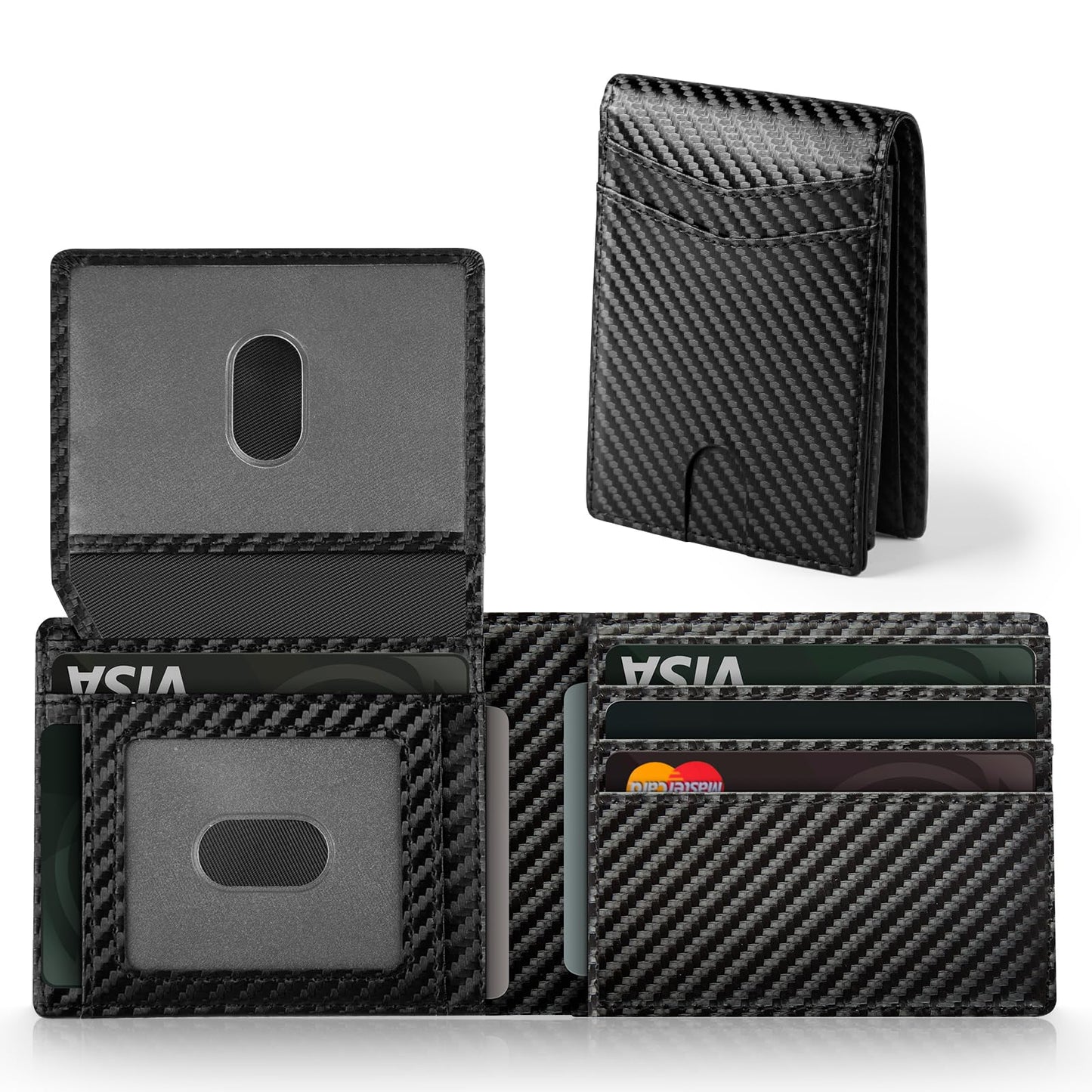 GNDR Wallet For Men RFID Blocking Leather Black Wallets Bifold Carbon Fiber Front Pocket Card Holder Mens Accessories With Gift Box