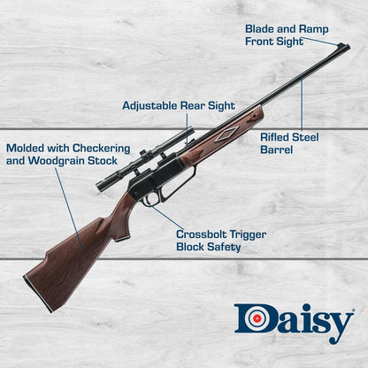 Daisy Powerline 880 Multi-Pump Pneumatic Air Rifle Kit with 4x15 Scope - .177 Caliber BB or Pellet Gun, 800 FPS.