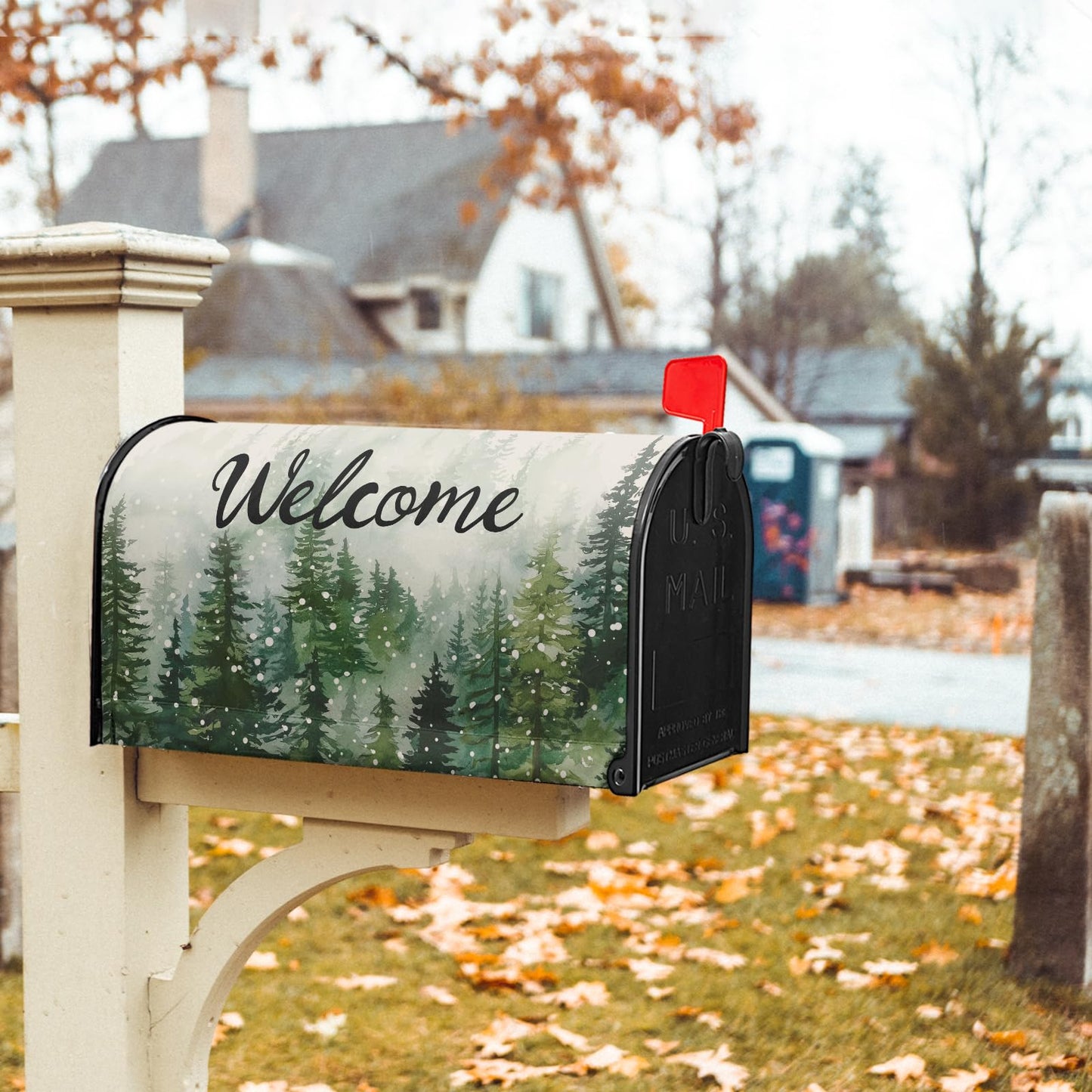 Winter Welcome Mailbox Cover Magnetic Standard Size 21"x 18" Green Winter Pine Tree Decorative Mail Box Covers Christmas Snowflake Holiday Mailbox Wraps Post Letter Box Cover for Home Garden Yard