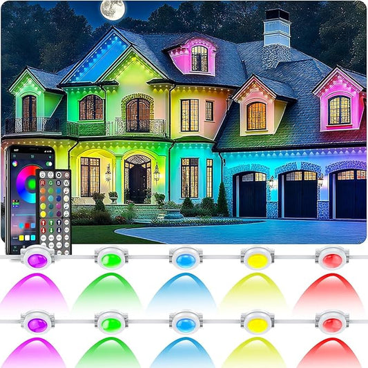100FT Permanent Outdoor Lights for House Waterproof, IP67 LED Eave Lights with App/Remote Control, Outdoor Permanent led Lighting for House Roof Decor,Christmas,Party,All Holiday and Daily