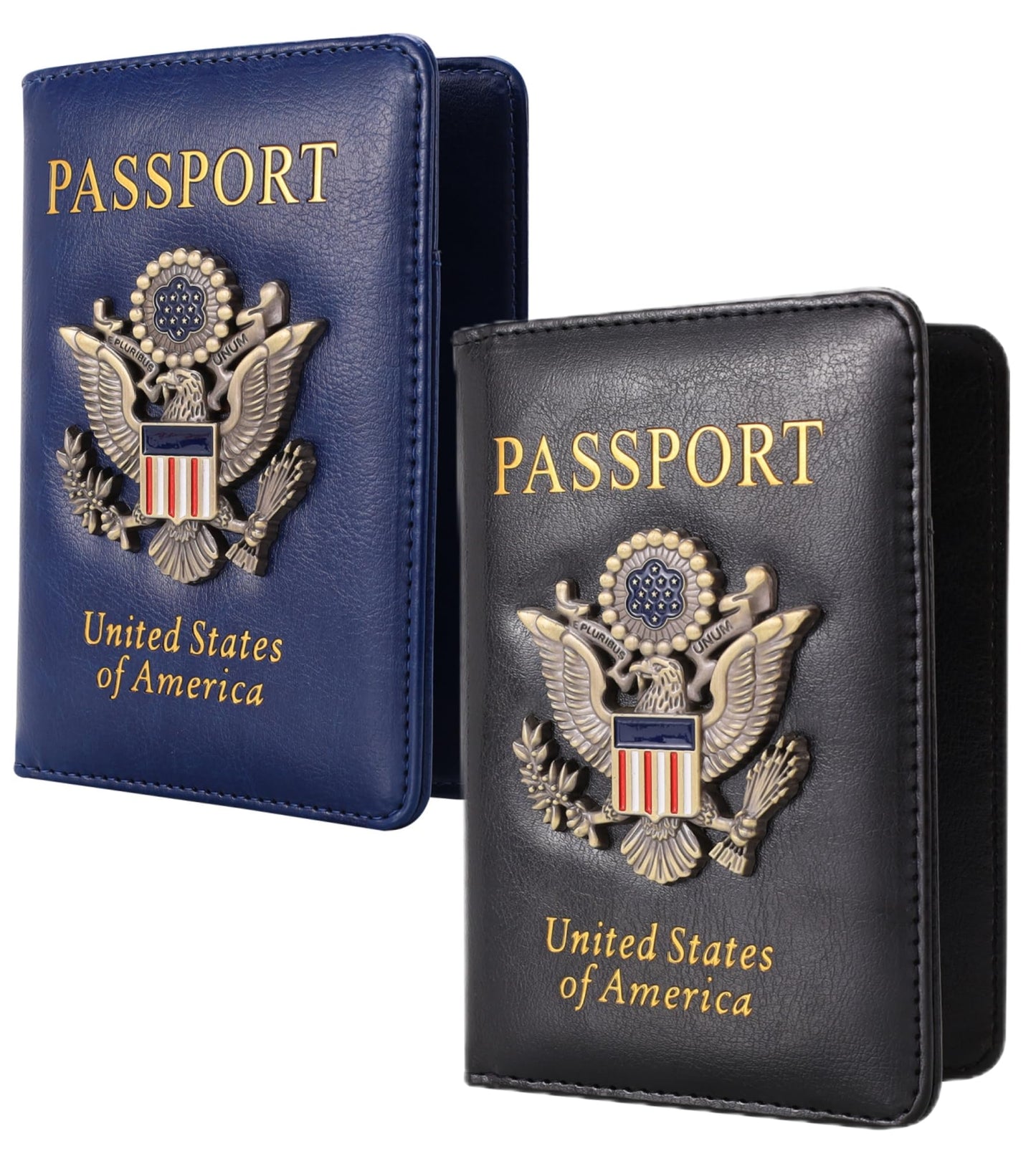 XMLINPER 2 Pcs Passport Holder for Travel with Card Slot RFID Blocking Leather Family Passport Wallet Travel Accessories for Men and Women (Blue and Black)