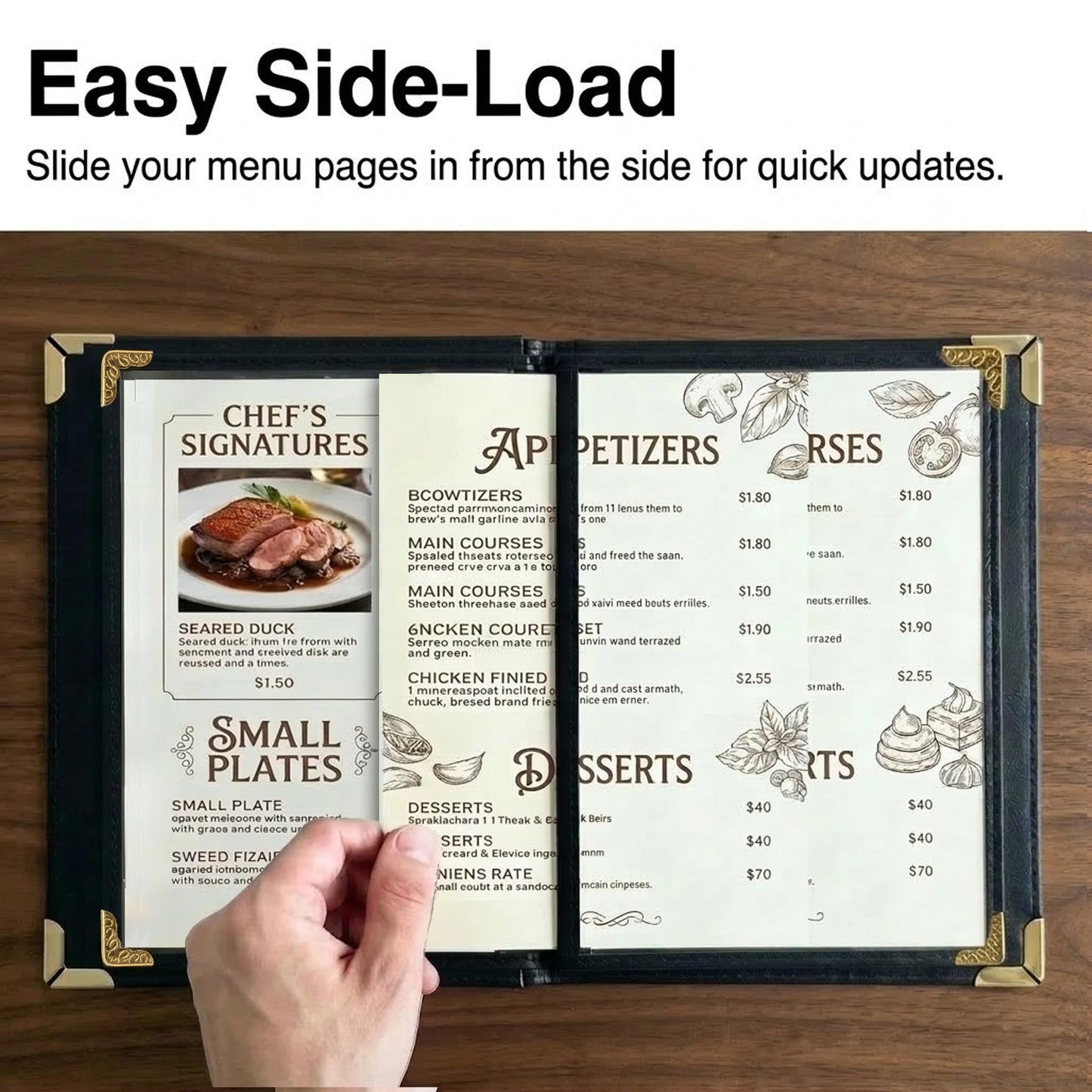 Restaurant Menu Covers 8.5 x 11 – 2 Pack Menu Holder, 4 Page 8 View Faux Leather Menu Book with Clear PVC Sleeves | Waterproof & Durable for Restaurant, Bar, Café, Hotel
