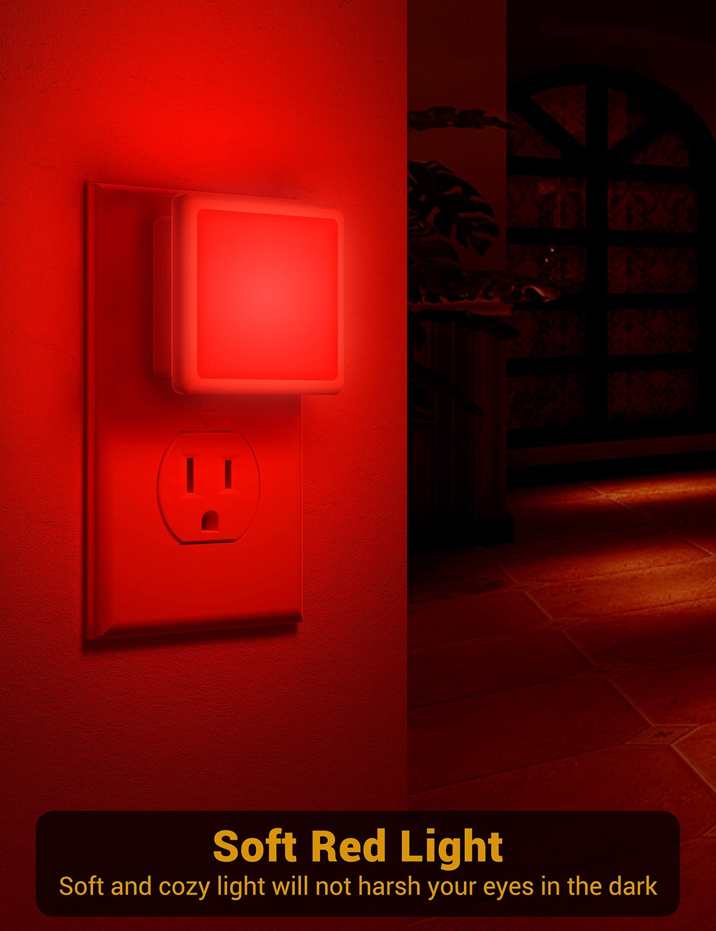 Red Night Light,JandCase Red NightLight[2 Pack],0.3W LED Night Light with Auto Light Sensor,Night Lamp Plug into Wall for Bedroom,Corridor,Hallway,Non-dimmable