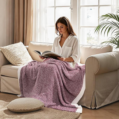 NEXHOME PRO Soft Throw Blankets for Couch, Reversible Warm Blankets Cozy Knit Blanket for Women, Fuzzy Plush Lightweight Throws for Sofa, Bed, Picnic, Wine 50 x 60 inches