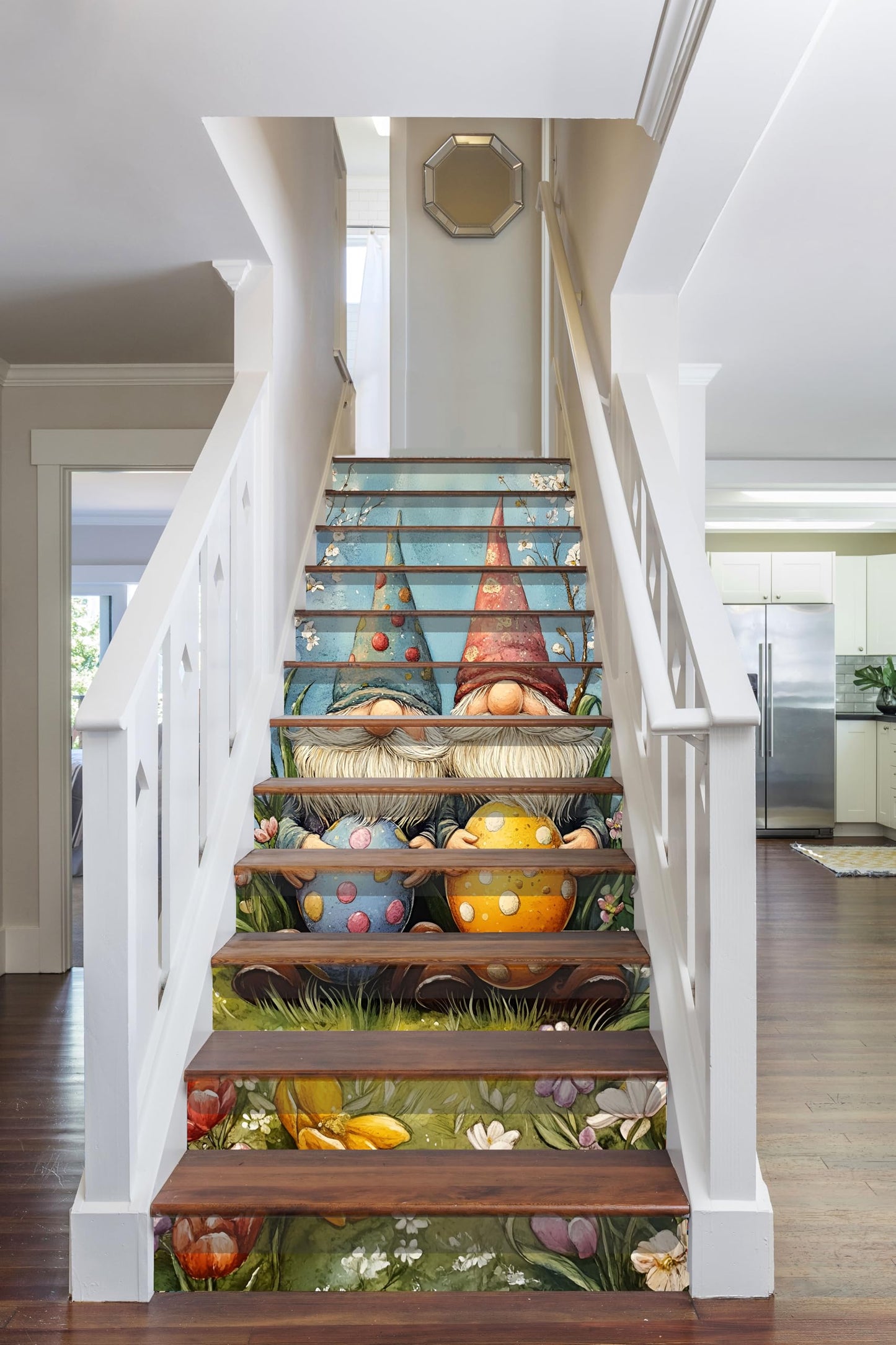 AMAZING WALL Peel and Stick Removable Watercolor Gnomes Eggs Risers Stairs Self Adhesive Wall Sticker Set 12 PCS