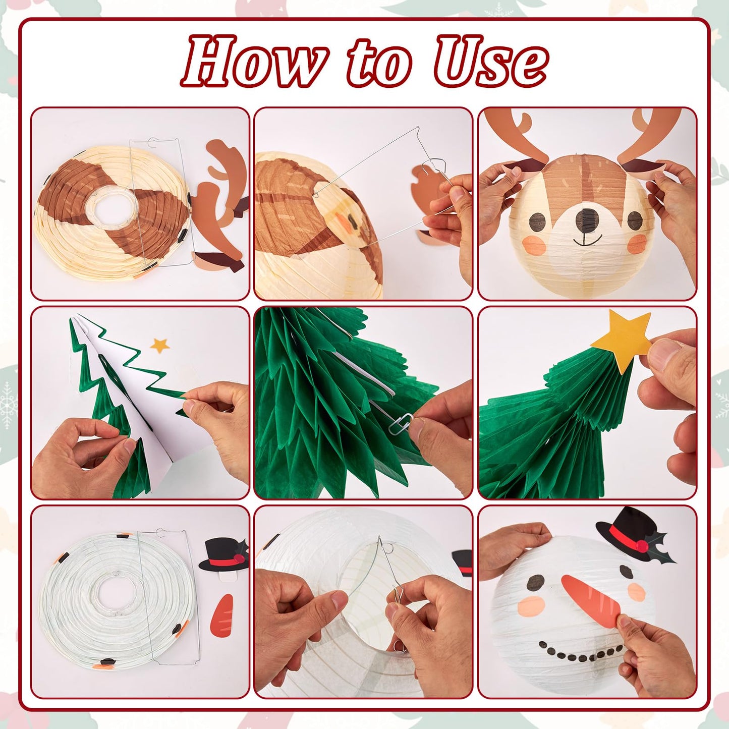 Christmas Paper Lanterns Hanging Classroom Christmas Decorations Ceiling Party Decorations Including 3D Xmas Hat, Santa Claus, Snowman Christmas Trees Honeycomb, for Xmas Holiday Home Indoor 11 PCS