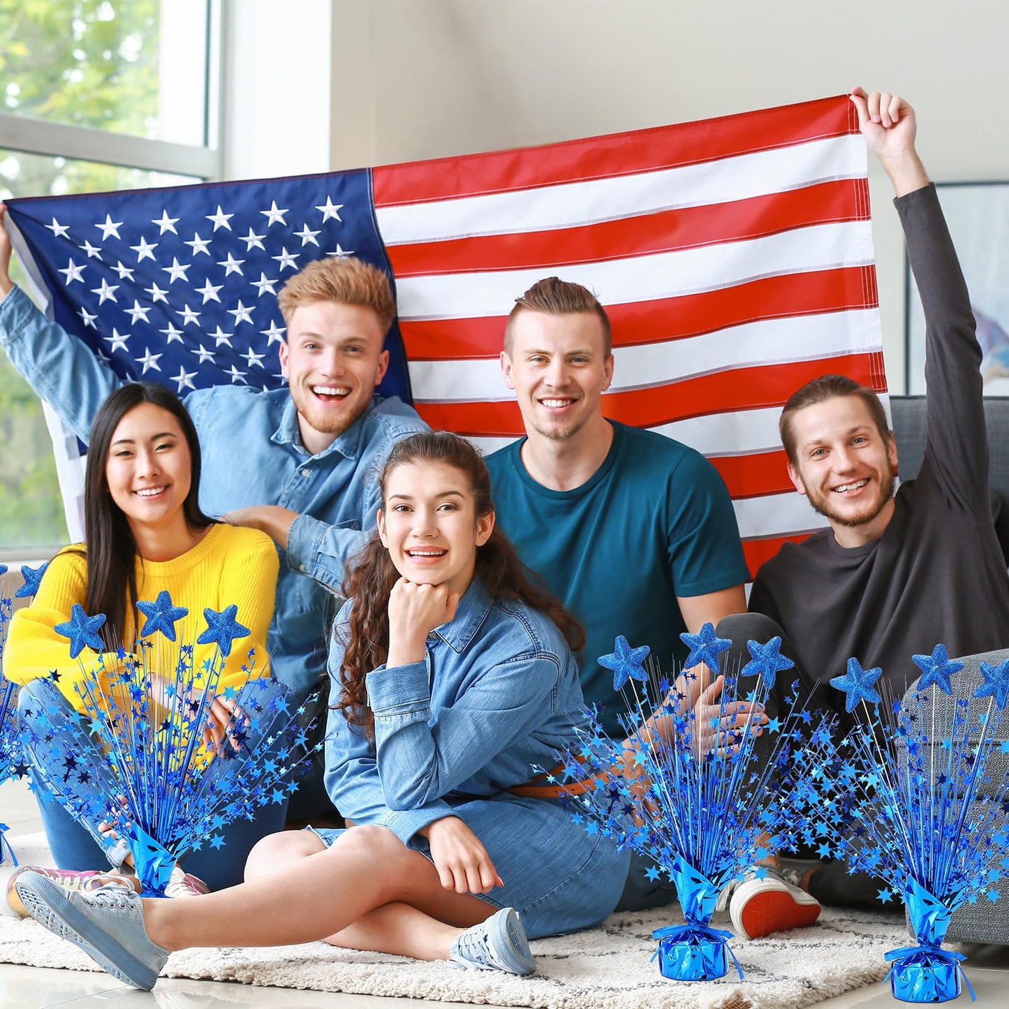 Wenqik 6 Pcs Metallic Foil Spray Centerpiece Star Table Party Decoration Burst Centerpieces Table Decor for Party Birthday Wedding Anniversary Memorial Dining Graduation Holiday Supplies(Blue)