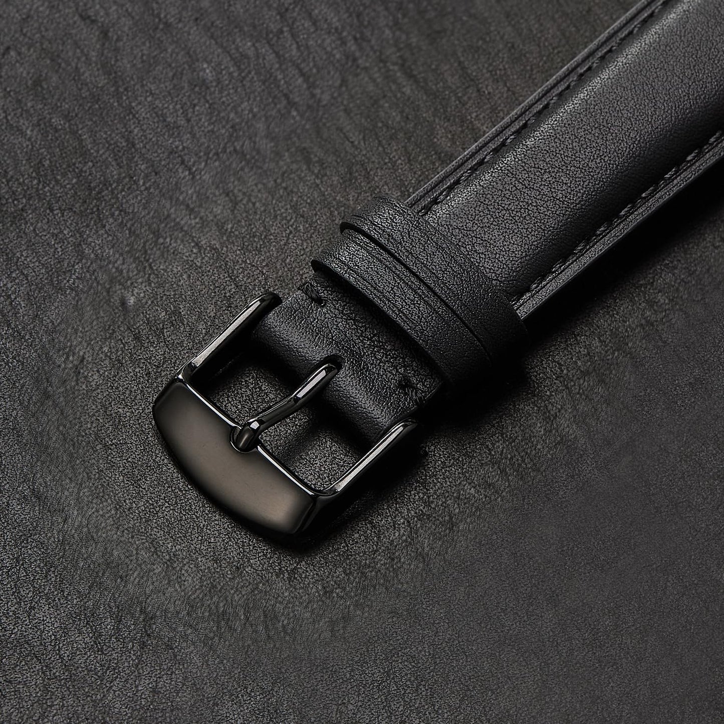 Afany Leather Watch Band 19mm for Men and Women, Quick Release Watch Strap, Black Replacement Watchband