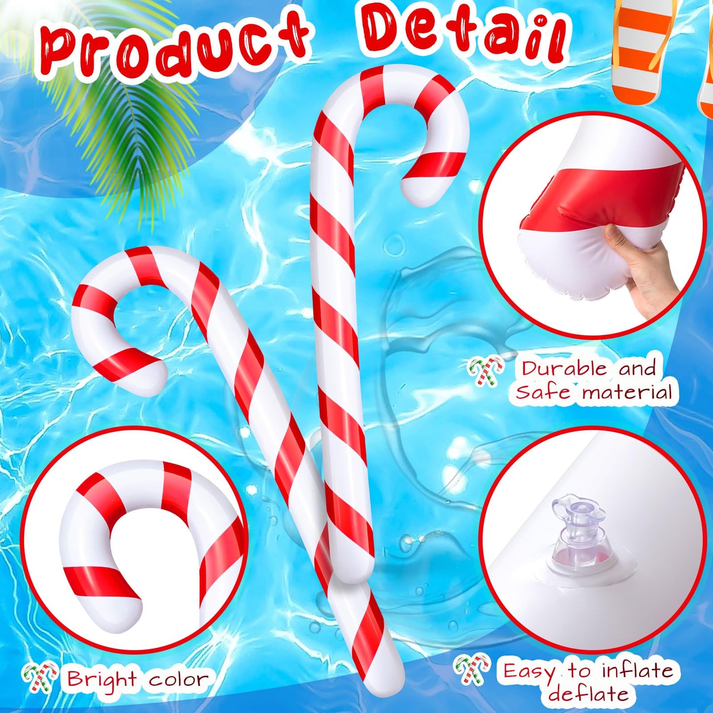 Leyndo 2 Pcs 5.5 ft Christmas in July Candy Cane Summer Christmas Candy Cane Inflatable Pool Noodles Jumbo Floats Swim Floating Noodles for Indoor Outdoor Swimming Pool (Red and White)