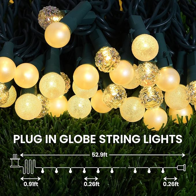 Globe String Lights, 200 LED Mix-Ball Fairy Lights Plug in UL Listed 67FT Christmas Tree Lights Christmas Outdoor Indoor Fairy Lights for Bedroom Tree Patio Party Garden Wedding, Warm White