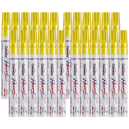 Overseas Yellow Paint Pens Permanent Markers 24 Pcs, Oil Based Paint Markers Set, Quick Drying, Waterproof, Medium Tip Marker Pens for Metal, Rock, Wood, Plastic, Canvas, Glass, Stone, Rubber, Paper