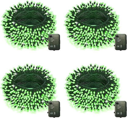 Green Halloween String Lights Battery Powered, 4 Pack Total 66.6 FT 200 LED Christmas String Lights for Indoor Outdoor Decoration, Twinkle Fairy Light for Home Party Room Xmas Tree Decoration