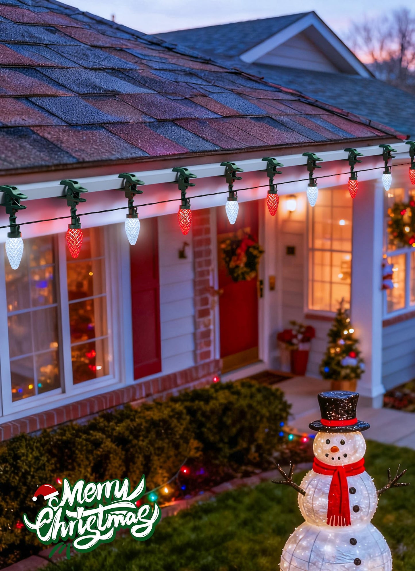 C9 LED Christmas Lights Outdoor, 99 Feet 150 LED C9 String Lights with 150 Spring Clips, Waterproof Connectable Christmas Tree Lights for Outside Roofline Patio Home Xmas Decor, Red & Pure White