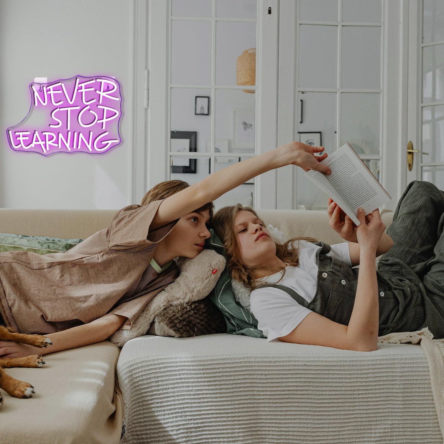 Looklight Never Stop Learning Neon Sign,Purple LED Wall Neon Light,Letters Neon Light Sign for Wall Decor,USB Light Up Signs for Home Offices,Study Rooms,Classrooms,Libraries,Creative Workspaces
