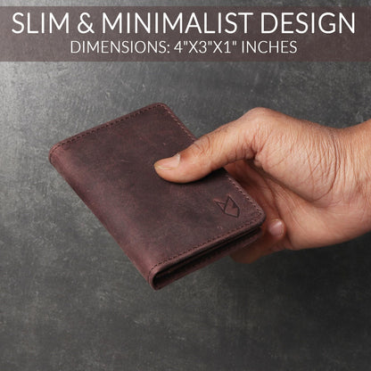 FOXHACKLE Leather Credit Card Holder For Men and Women, Small RFID Blocking Bifold Wallet (With ID Slot, Hunter Coffee Brown)