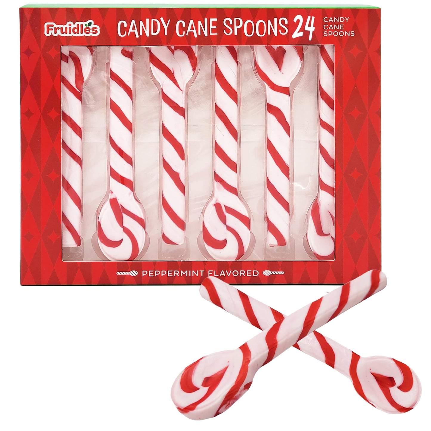 Fruidles Christmas 24-Pack Spoon Candy Canes Suckers, Peppermint Flavor in Box (24 Pack)
