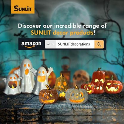 Sunlit Ceramic Ghost with 3 Tea Lights, Spooky Candle Holder Set of 3, Tabletop Indoor Halloween Decorations for Holiday Party Home, Spooky Sculptures Ghost Figurines, White