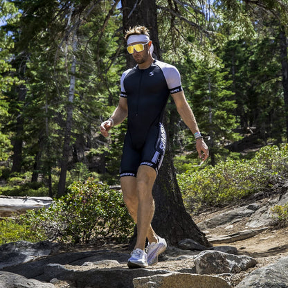 Synergy Triathlon Tri Suit - Men's Elite Short Sleeve Trisuit Cycling Skinsuit (USA, Medium)