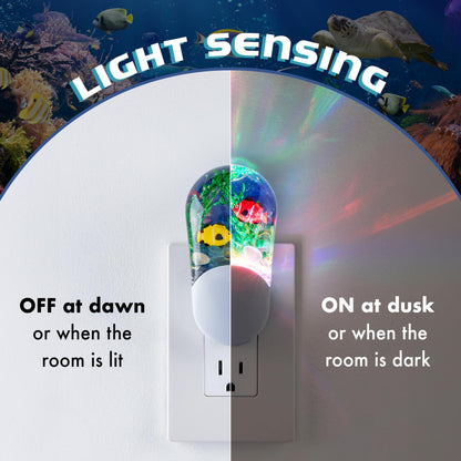 Lights By Night Tropical Aqualites LED Night, Plug-in, Color Changing, Light Sensing, Auto On/Off, for Kids, Under the sea, Fish, Bedroom, Bathroom, Playroom, 10908