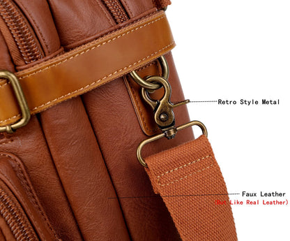 Men Vegan Leather Briefcase Backpack Hybrid 17 Inch Laptop Bag Case Business Messenger bag HB-22 (Brown)
