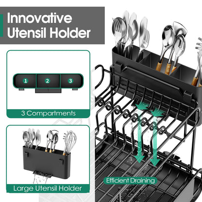 Extendable Dish Drying Rack for Kitchen Counter, Large Expandable Dish Rack with Multifunctional Drainboard for Pan Pot, Collapsible dish drainer, Foldable Plate Strainer for Home Countertop Storage