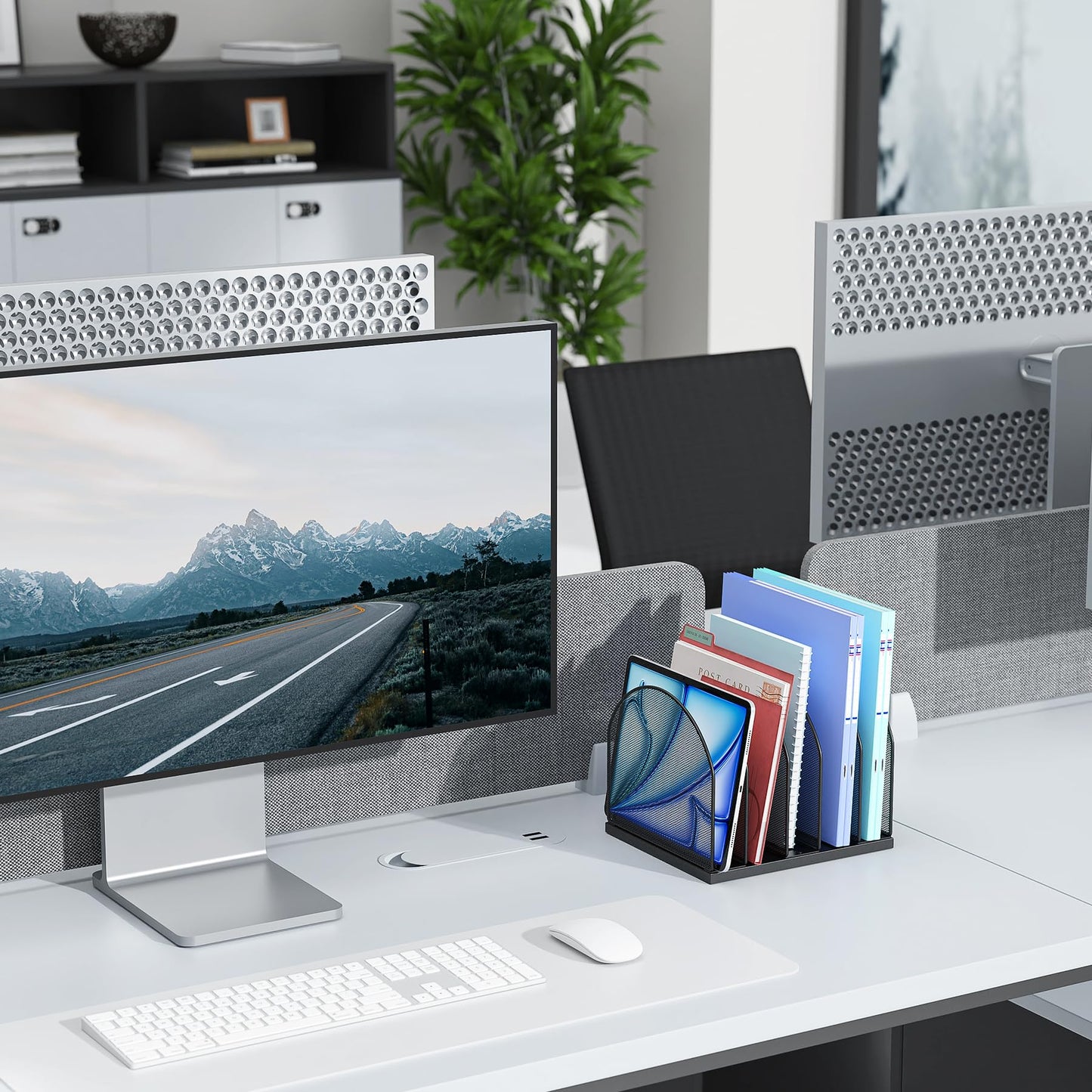 gianotter Desktop File Organizer, Desk Organizer with 5 Compartments, Paper Organizer for Desk, Workspace Organizers for Office Supplies (Black, Upright Style)