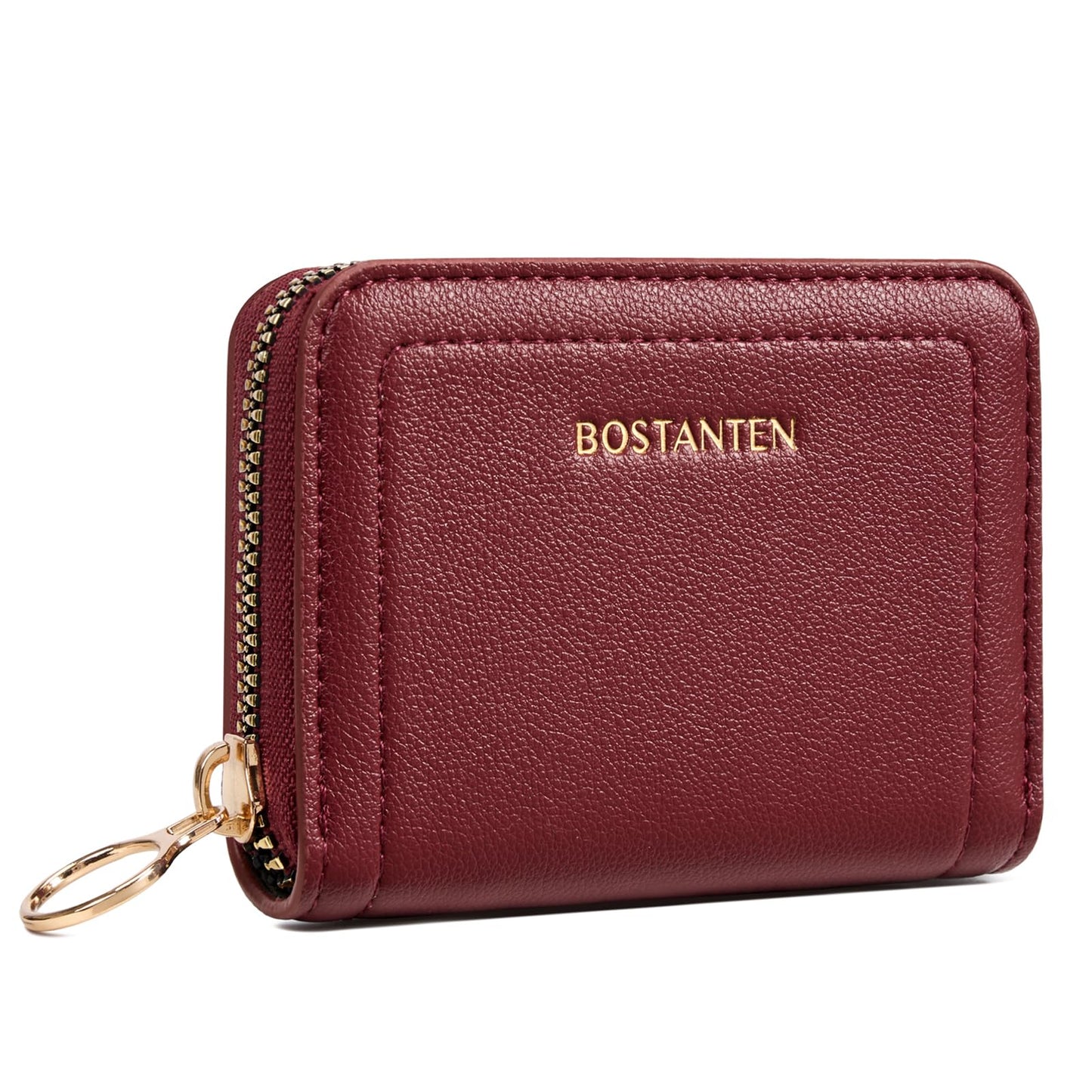BOSTANTEN Credit Card Holder RFID Leather Small Wallets Woman, Accordion Zipper Card Wallet, Wine Red