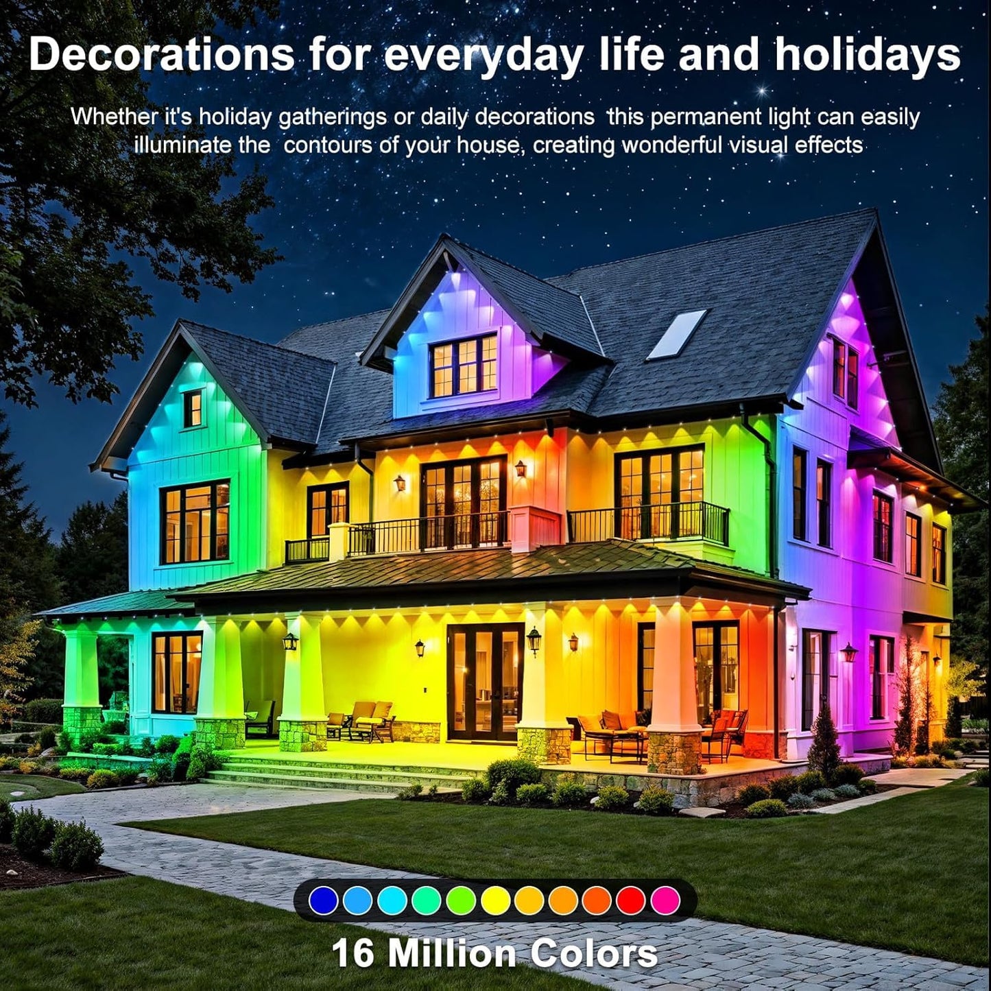 RCUICA 300FT Permanent Outdoor Lights Waterproof with Smart App Control Remote,DIY Scene Modes,Music Sync hronization,Eaves Lights for Garden Decor,Deck,Christmas