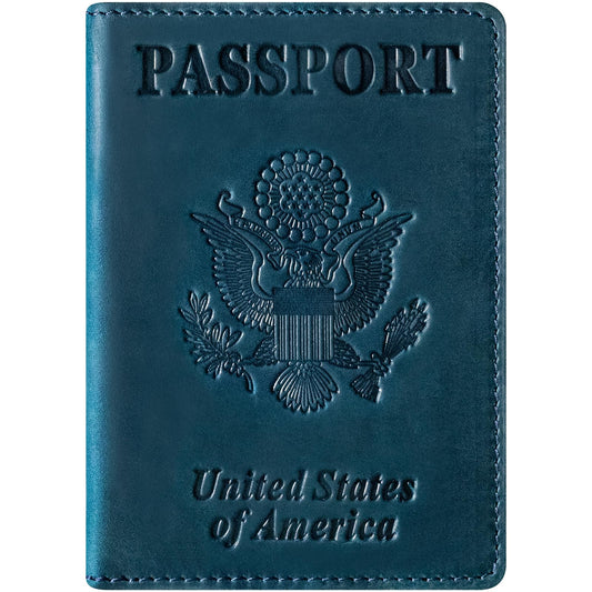 BIAOTIE Premium Leather Passport Holder Covers, Rfid Travel Wallet Passport Document Holder, Travel Essentials Wallet Cover Case for Men and Women (Blue)
