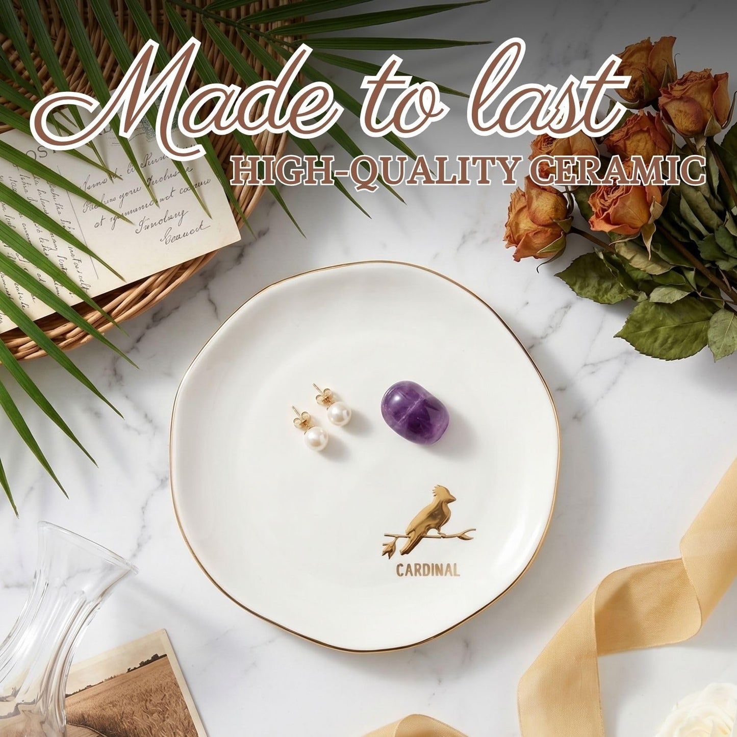 InnoBeta Cardinal Gifs for Women, Ceramic Jewelry Tray Decorative Trinket Dish for Rings Earrings Necklaces Bracelet Watch Keys, Gifts for Birthday, Mother's Day, Christmas - 4.75"