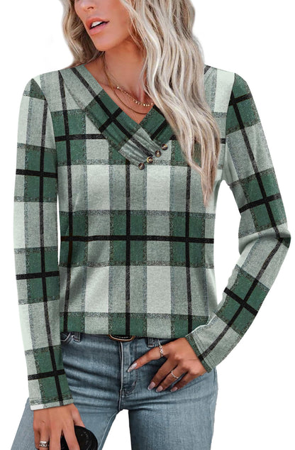 WIHOLL Long Sleeve Shirts for Women Fall Outfits V Neck T Shirts Button Down Tunic Tops Fashion Clothing