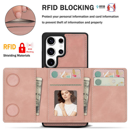 Godzoen for Samsung Galaxy S25 Ultra Wallet Case, 2-in-1 Detachable Magnetic Wallet Case, Card Holder RFID Blocking, Fashionable Faux Leather Card Slot & Folding Design (Pink)