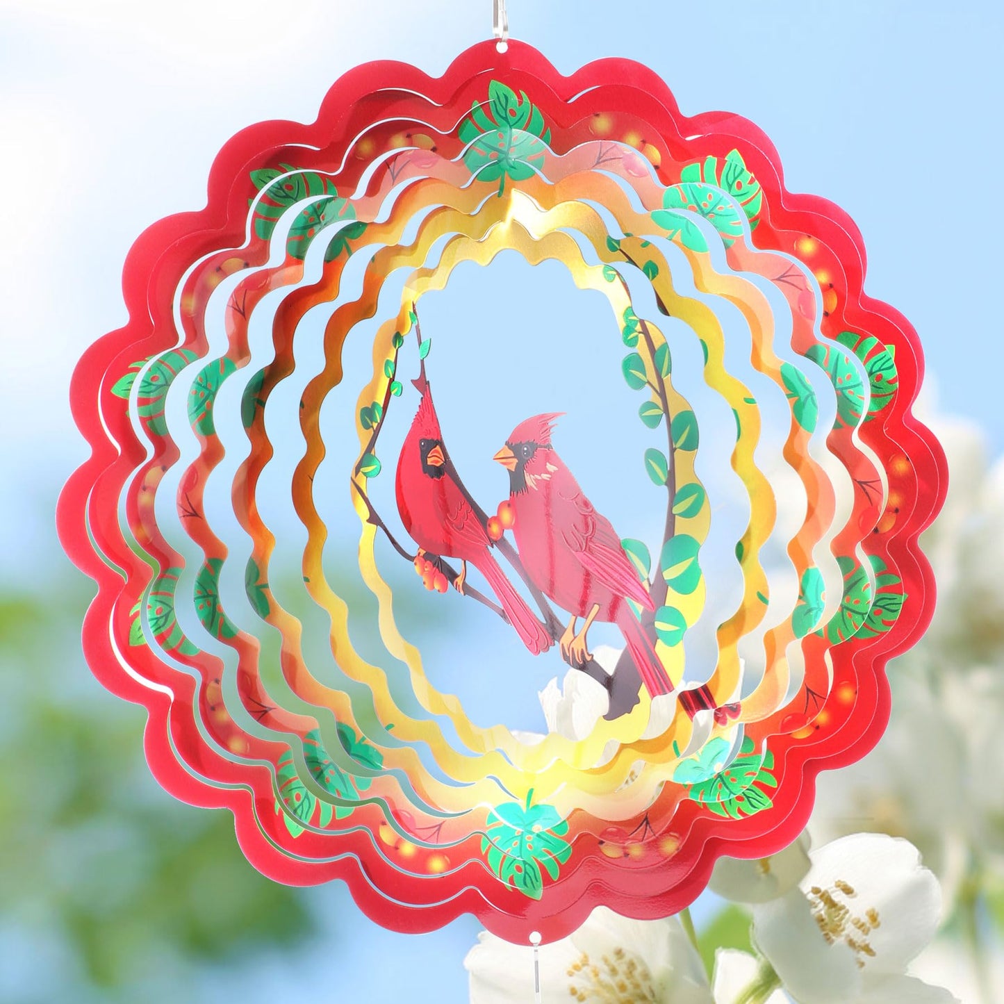 Cardinal Wind Spinners Gift for Women Men, 12 Inch Outdoor Metal 3D Wind Spinner Garden Yard Decor, Hanging Wind Catchers Stainless Steel Kinetic Sculpture for Outside Decoration