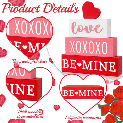 4 Pcs Valentine's Day Table Decor Valentine Wood Book Stack Wooden Signs Decoration for Valentines Day Decorations Wedding Anniversary Party Shelf