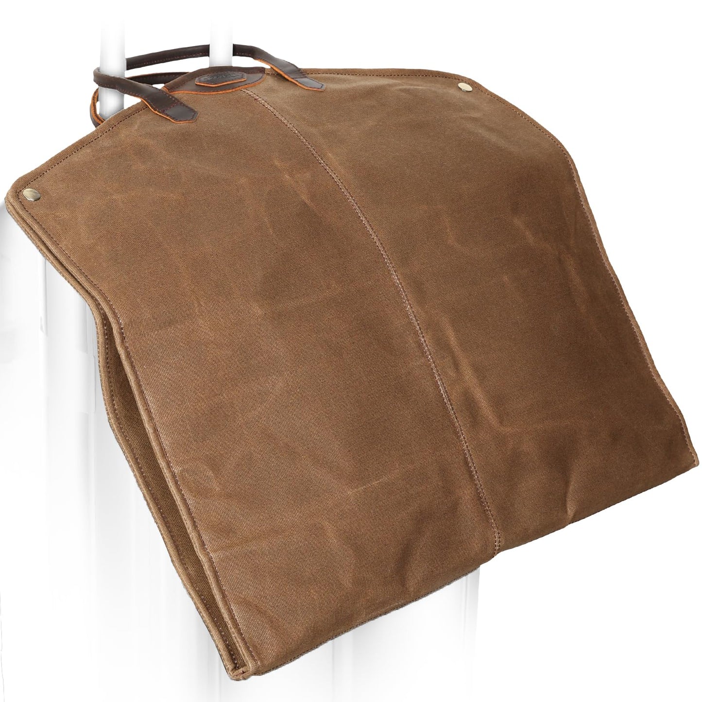 Polare 43” Waxed Canvas Full Grain Leather Trim Garment Bag for Travel, Large Carry on Business Suitcase Cover with YKK Zipper, Waterproof Hanging Suit Garment Cover with Handles,1 pack(Brown)