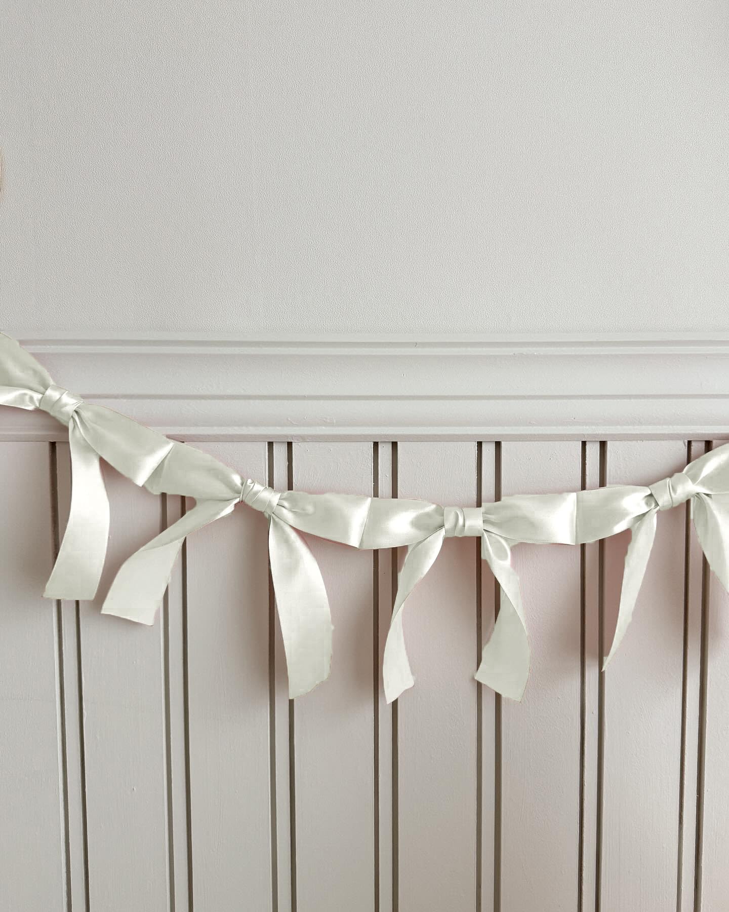 Eanjia Bow Knot Garland | 6ft Linking Satin Bow Banner with 3ft Extend Ribbon for Coquette Bachelorette Party, Baby Shower,Bridal Shower Wedding Baby Room Bed Decor (Ivory, 6ft)