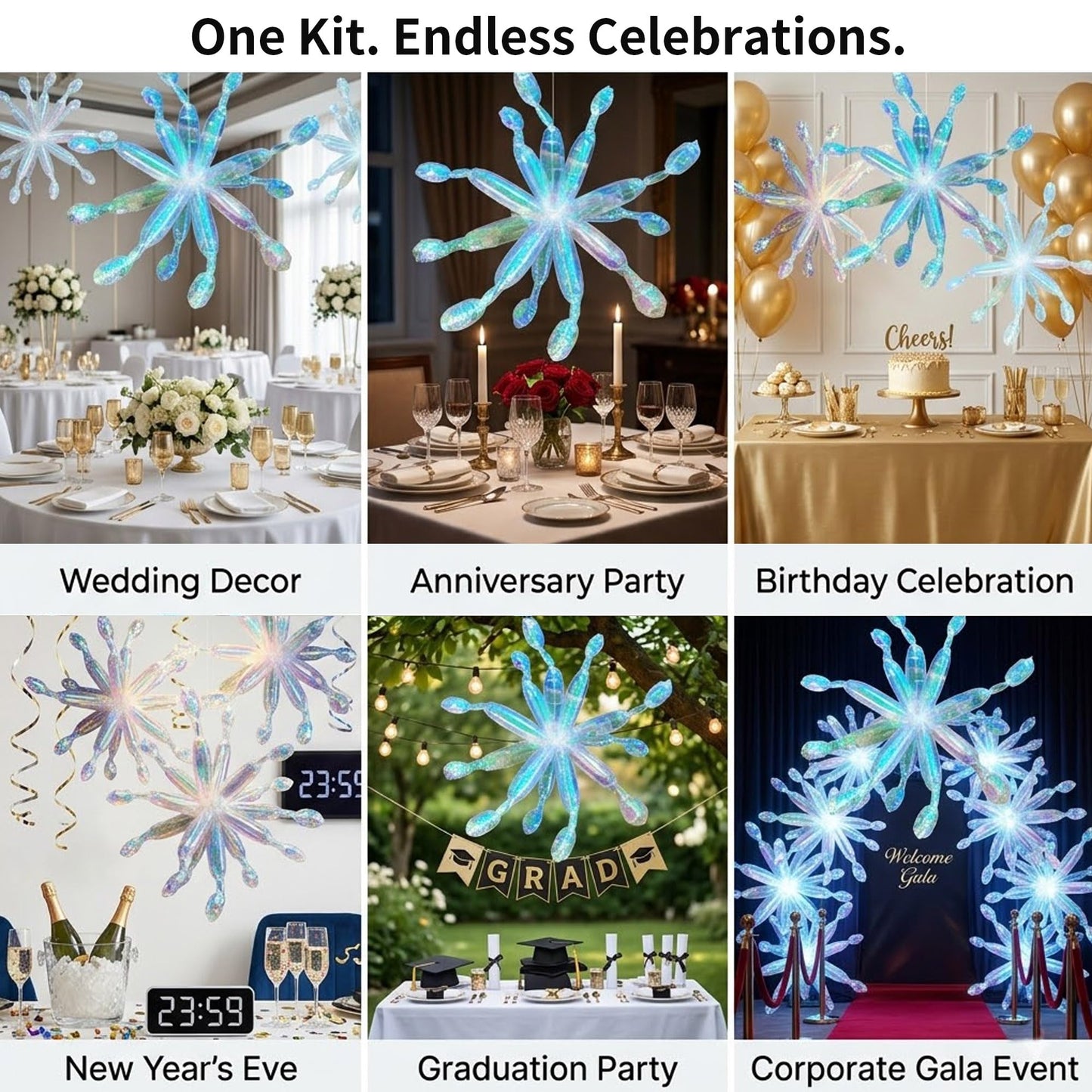 40-Inch Iridescent Star burst Foil Balloon Kit – 36pcs Rainbow Holographic DIY Bursting Firework for Weddings, Anniversaries, Birthdays & Event Centerpieces (12 Cones = 1 Star)