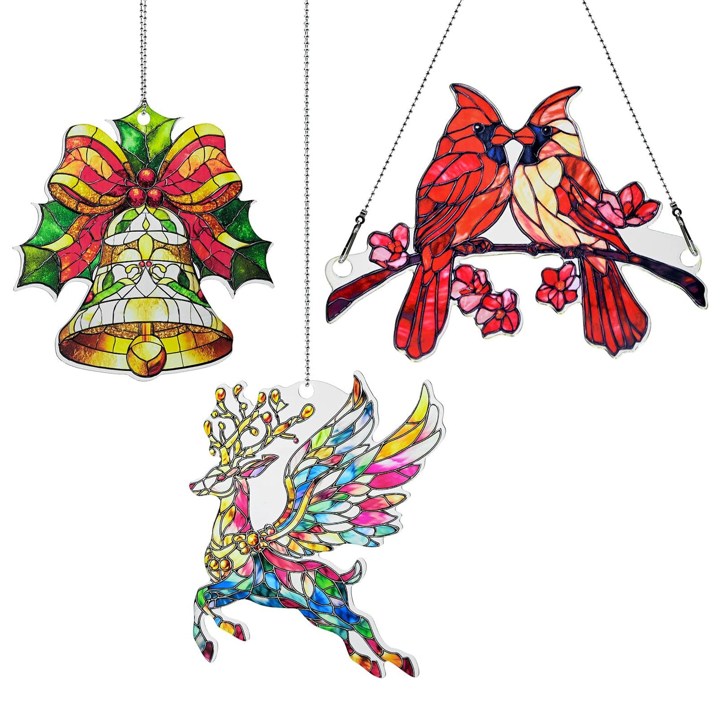Christmas Deer Ornament Acrylic Suncatcher Window Hanging Wall Decor for Indoor Outdoor Doors Home