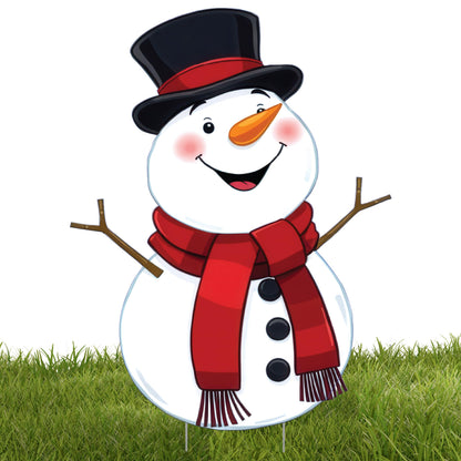 Christmas Snowman Classic Yard Sign for Home Decor and Lawn Decoration With Stakes, Green Merry Christmas Sign Tree Snow Man 3