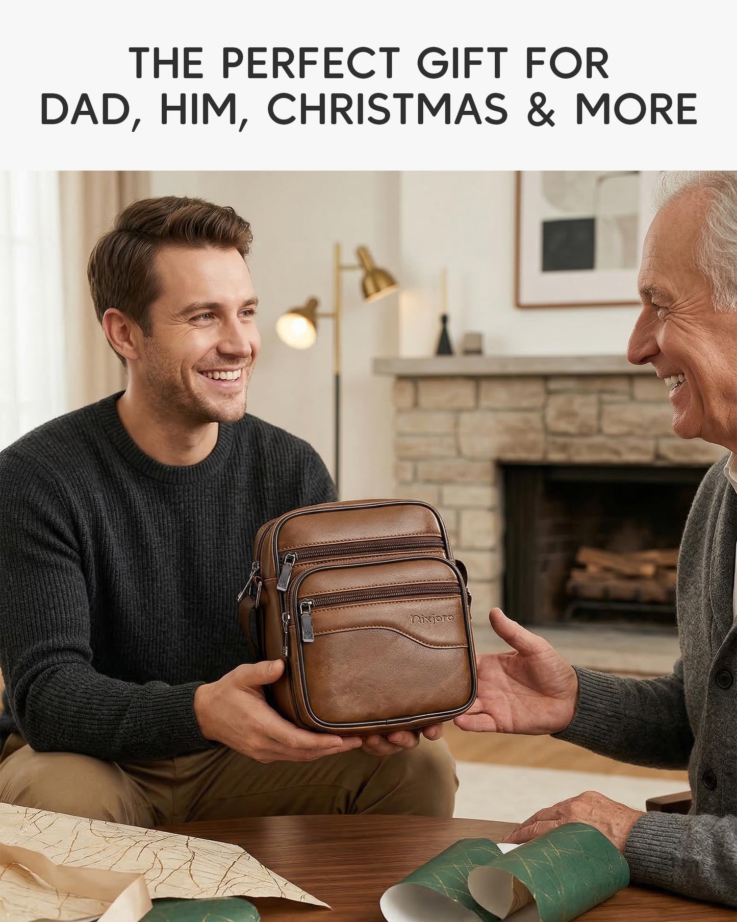 Nixjoro Vegan Leather Men Purse Small Messenger Cross Body Bag Satchel Sling Shoulder Bag for Work Business Travel, Brown